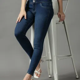 showoffff SHOWOFF Navy Solid High Rise Jeans image 3