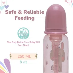 Adore Transparent & Pink Printed Ventilated Anti-Colic Stem Baby Feeding Bottle- 250ml image 4