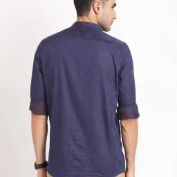 Turtle Navy Cotton Slim Fit Jacquard Shirt image 2