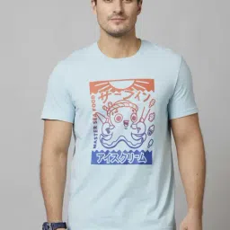 celio celio* Light Blue Regular Fit Graphic Print Cotton Crew T-Shirt-picture-31