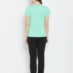 Clovia Green & Black Graphic Print Top & Pyjama Set image 2