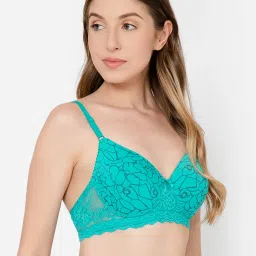 Clovia Teal Printed Full Coverage T-Shirt Bra image 3
