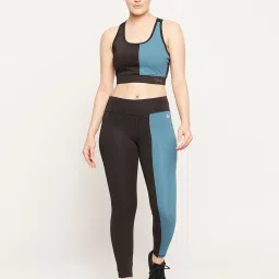 Clovia Black & Blue Sports Bra With Tights image 1