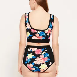 Clovia Black Floral Swimsuit image 2