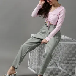 showoffff SHOWOFF Olive Green Cotton Solid Mid Rise Jeans image 4