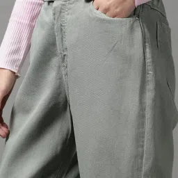 showoffff SHOWOFF Olive Green Cotton Solid Mid Rise Jeans image 5