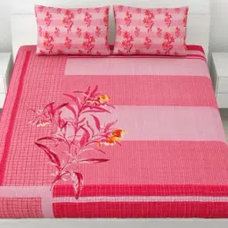Living Roots Printed Pink 240 TC Cotton Bedsheet with 2 Pillow Covers-image-59