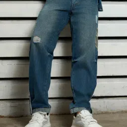 High Star Blue Cotton Relaxed Fit Distressed Jeans-picture-10