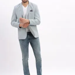 SHOWOFFFF Blue Cotton Solid Slim Fit Blazer image 5