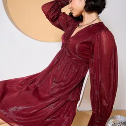 ZUMMER Puff Sleeve Layered Georgette Fit & Flare Dress image 5