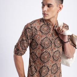 Anouk Rustic Ethnic Motifs Printed Band Collar Roll-Up Sleeves Kurta-picture-14