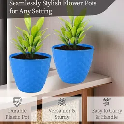 Kuber Industries 3-Pieces Blue Textured Planters image 3