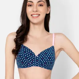 Clovia Blue Cotton Polka Dot Full Coverage T-Shirt Bra image 1