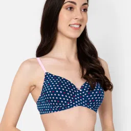Clovia Blue Cotton Polka Dot Full Coverage T-Shirt Bra image 3