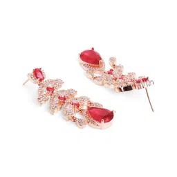 Priyaasi Rose Gold-Plated Stones Studded Leaf Pattern Jewellery Set image 5
