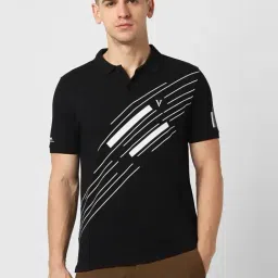 V Dot Black Cotton Slim Fit Printed Polo T-Shirt-picture-18