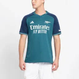 Adidas Green Slim Fit Printed Arsenal Jersey-image-8