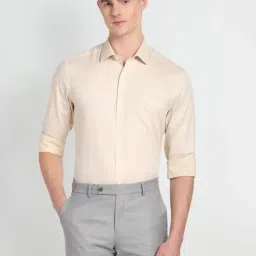 Arrow Beige Cotton Slim Fit Self Pattern Shirt-image-49