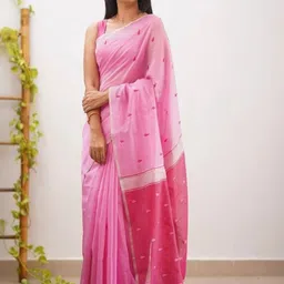 Cotify Ethnic Motifs Embroidered Linen Blend Saree image 4