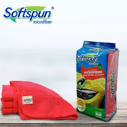 Softspun 40x40 cm 340 GSM Red Microfiber Cloth Pack of 4 Pcs image 2