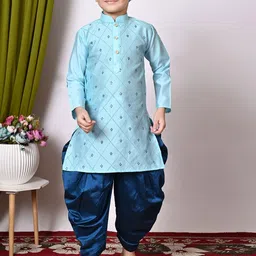 BAESD Boys Embroidered Regular Sequinned Dupion Silk Kurta with Patiala-picture-16
