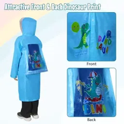 Allextreme Raincoat Blue Color Dino Print Size 2XL with Hood, School Bag Cover and Carry Pouch for Kids (8-10 Years), HCP-100O image 3