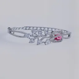 KAYRAH Women Silver-Plated Cubic Zirconia Studded Cuff Bracelet image 4