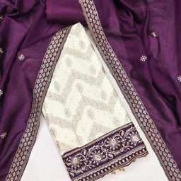 LeeliPeeri Designer Floral Embroidered Zari Silk Unstitched Dress Material image 1