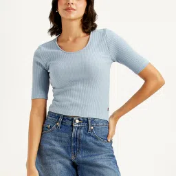 Women's Textured Light Blue Scoop Neck Top-image-43