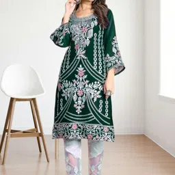snizvi Women Ethnic Motifs Embroidered Regular Thread Work Kurta with Trousers-picture-37