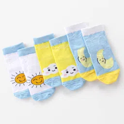 cute walk by babyhug Cutewalk By Babyhug Anti Bacterial Ankle Length Socks Sun & Moon Print Pack Of 3 - White Yellow & Blue-picture-31