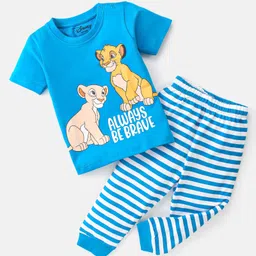 Babyhug Disney 100% Cotton Knit Half Sleeves Night Suits Lion King Graphics - Blue-picture-22