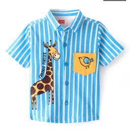 Babyhug Cotton Knit  Half Sleeves Striped Shirt with Giraffe Print - Blue-picture-20