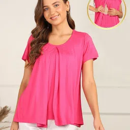 Zelena Half Sleeves Solid Extra Stretchable Zipless Maternity Top - Fuchsia-picture-10