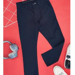 Pantaloons Junior Cotton Lycra Solid Trousers - Navy Blue-image-55