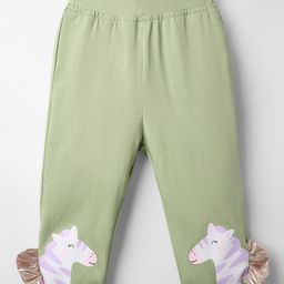 Little Kangaroos Cotton Knit Full Length Leggings with Unicorn Print & Applique - Olive Green-picture-41