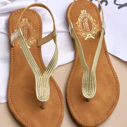 Shoetopia Abstract Designed With Backstrap Sandals - Golden-picture-10