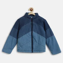 Tales & Stories Cotton Woven Full Sleeves Colour Blocked Winter Unisex Quilted Jacket - Blue-picture-35