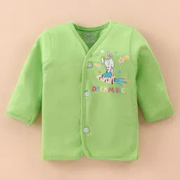 OHMS Single Jersey Cotton Knit Full Sleeves Front Open Vests with Stripes & Bunny Print Pack of 3 - Blue White & Green image 2