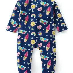 Babyhug Cotton Knit Full Sleeves Sleepsuit With Doodles Print - Navy image 2