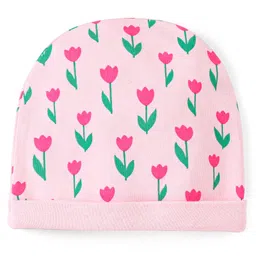 Babyhug Cotton Cap Mittens & Booties with Floral Print - Pink image 2