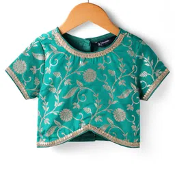 Pine Kids Woven Half Sleeves Choli Lehenga Set with Dupatta & Zari Detailing - Mint image 2