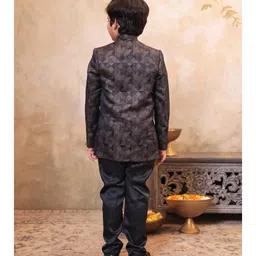 AJ Dezines Jacquard Woven Full Sleeves Geometric Printed Sherwani & Pant Set - Purple image 3