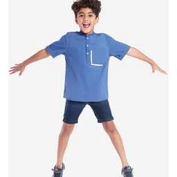 Bonkids Half Sleeves Solid Shirt With Pocket - Blue image 4