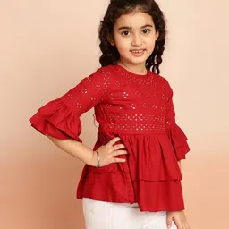ISHTI Frill Sleeves & Sequin Embellished Top - Maroon image 4