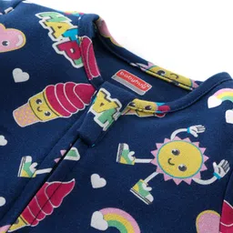 Babyhug Cotton Knit Full Sleeves Sleepsuit With Doodles Print - Navy image 3