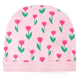 Babyhug Cotton Cap Mittens & Booties with Floral Print - Pink image 3