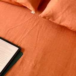Pravaah India King Size Rust Orange Hemp Bedsheet Set | 100% Hemp & Herringbone Weave | Sawera image 3