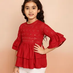 ISHTI Frill Sleeves & Sequin Embellished Top - Maroon image 5