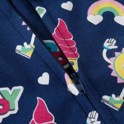 Babyhug Cotton Knit Full Sleeves Sleepsuit With Doodles Print - Navy image 4